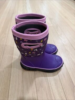 Bogs Purple and Pink Kids' Rain Boots with Patterned Upper